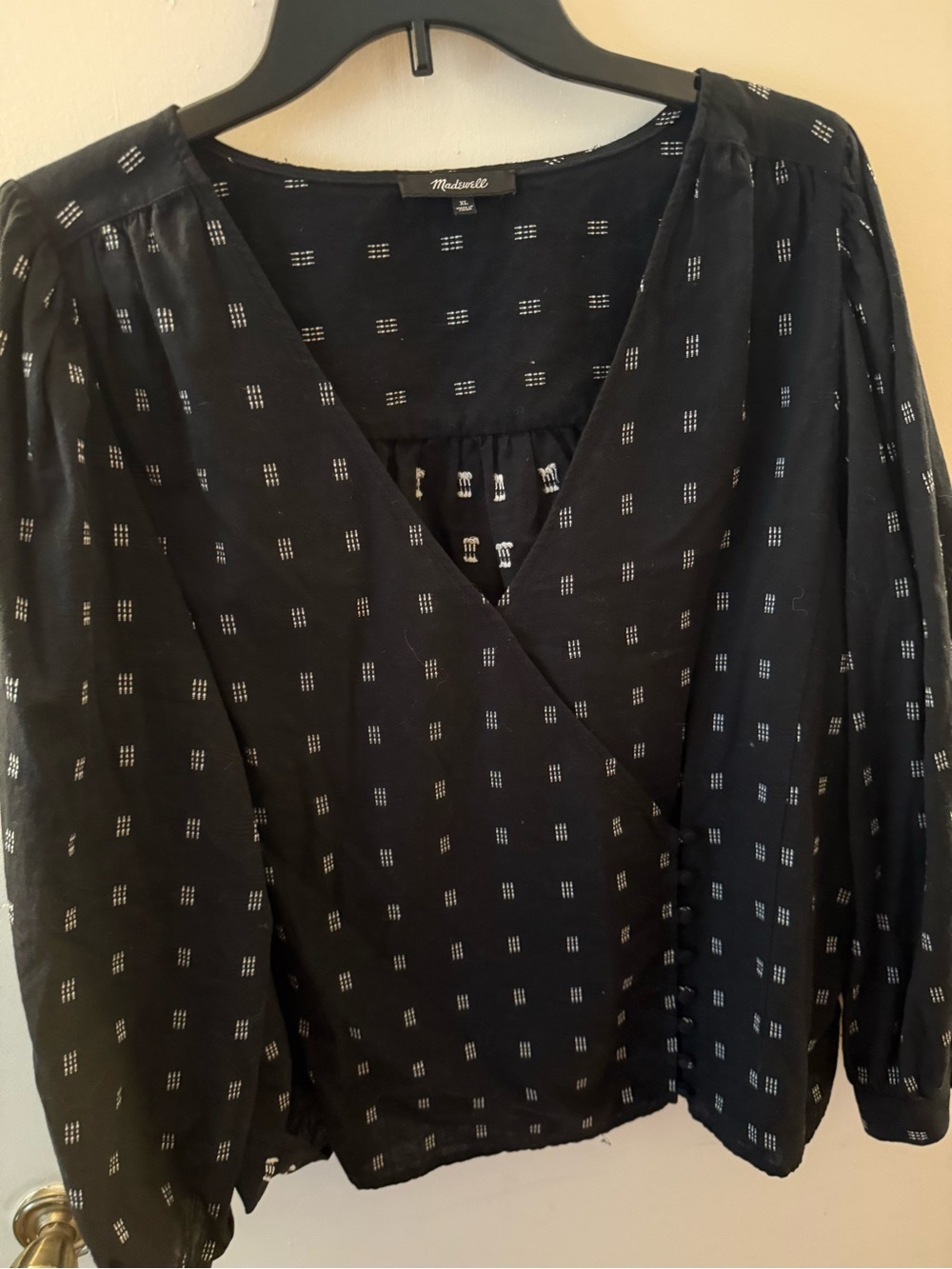 Madewell Black Printed Wrap Blouse